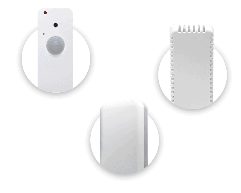 Three circles showcasing three different types of sensors