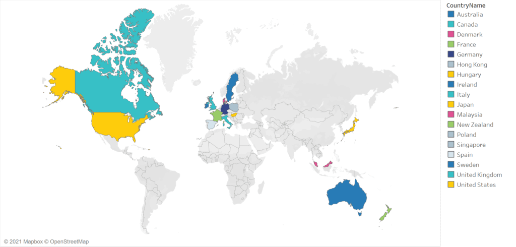 Relogix worldwide map with locations coloured in image